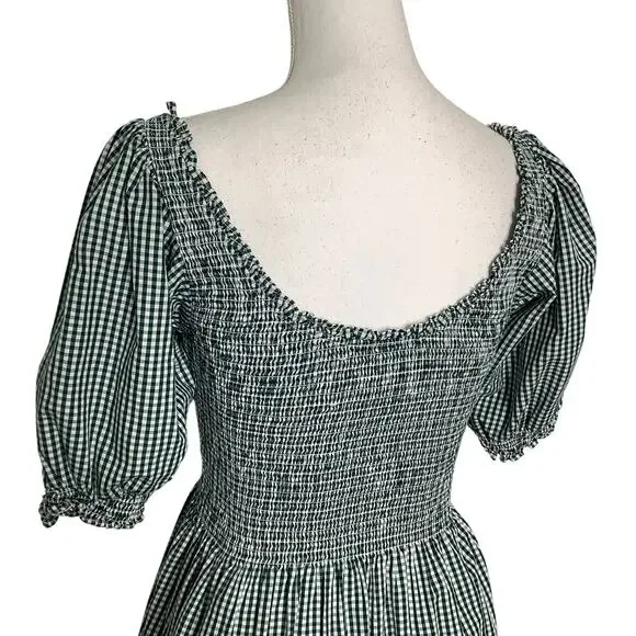 Hill House The Louisa Nap Midi Dress Emerald Green Gingham Smocked Small - Picture 6 of 9